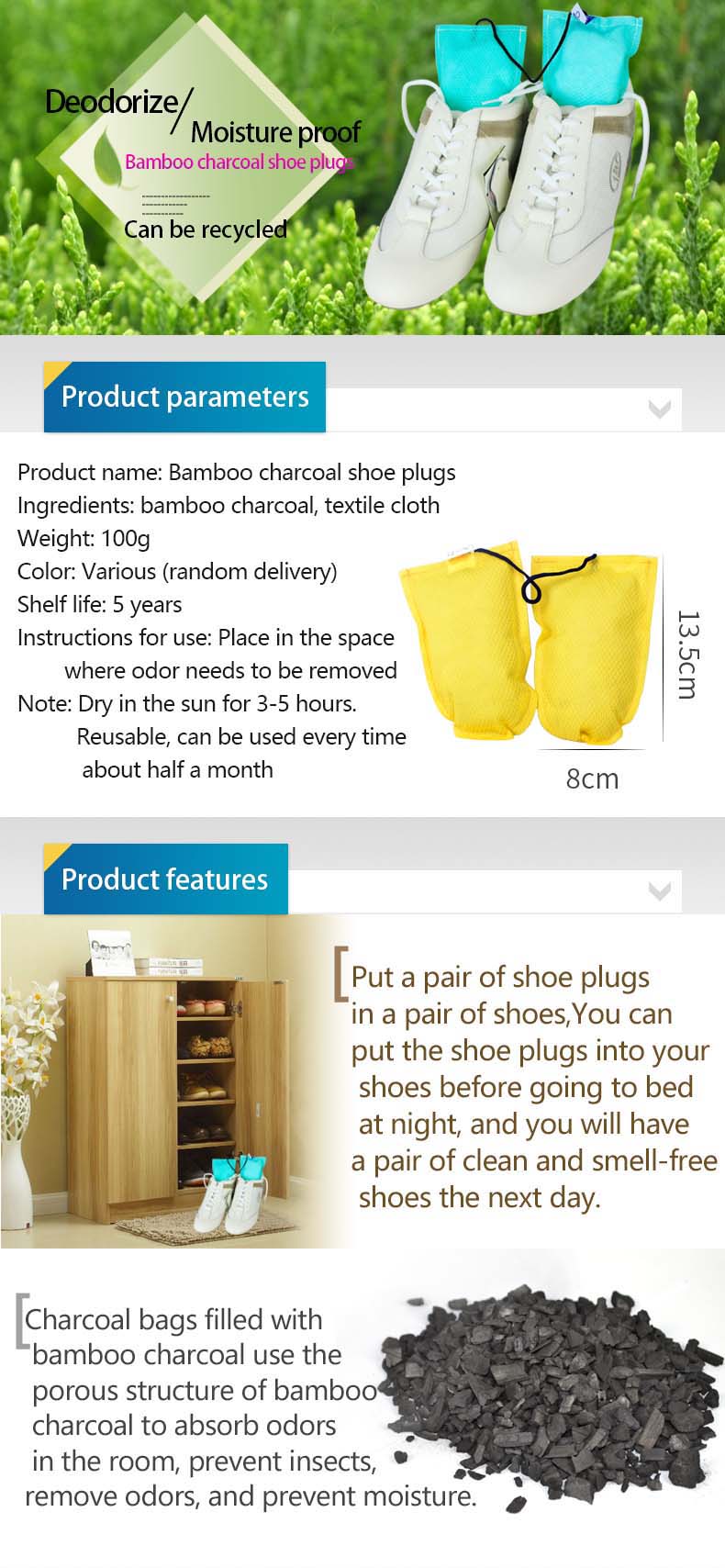 Bamboo Charcoal Shoe Inserts A - Activated Carbon Bag のレビューと価格
