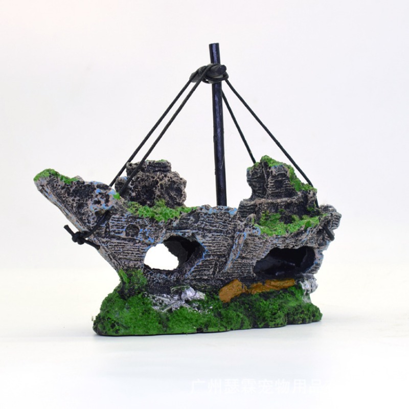 Resin Sunken Ship Aquarium Acc - Aquarium Marina のレビューと価格