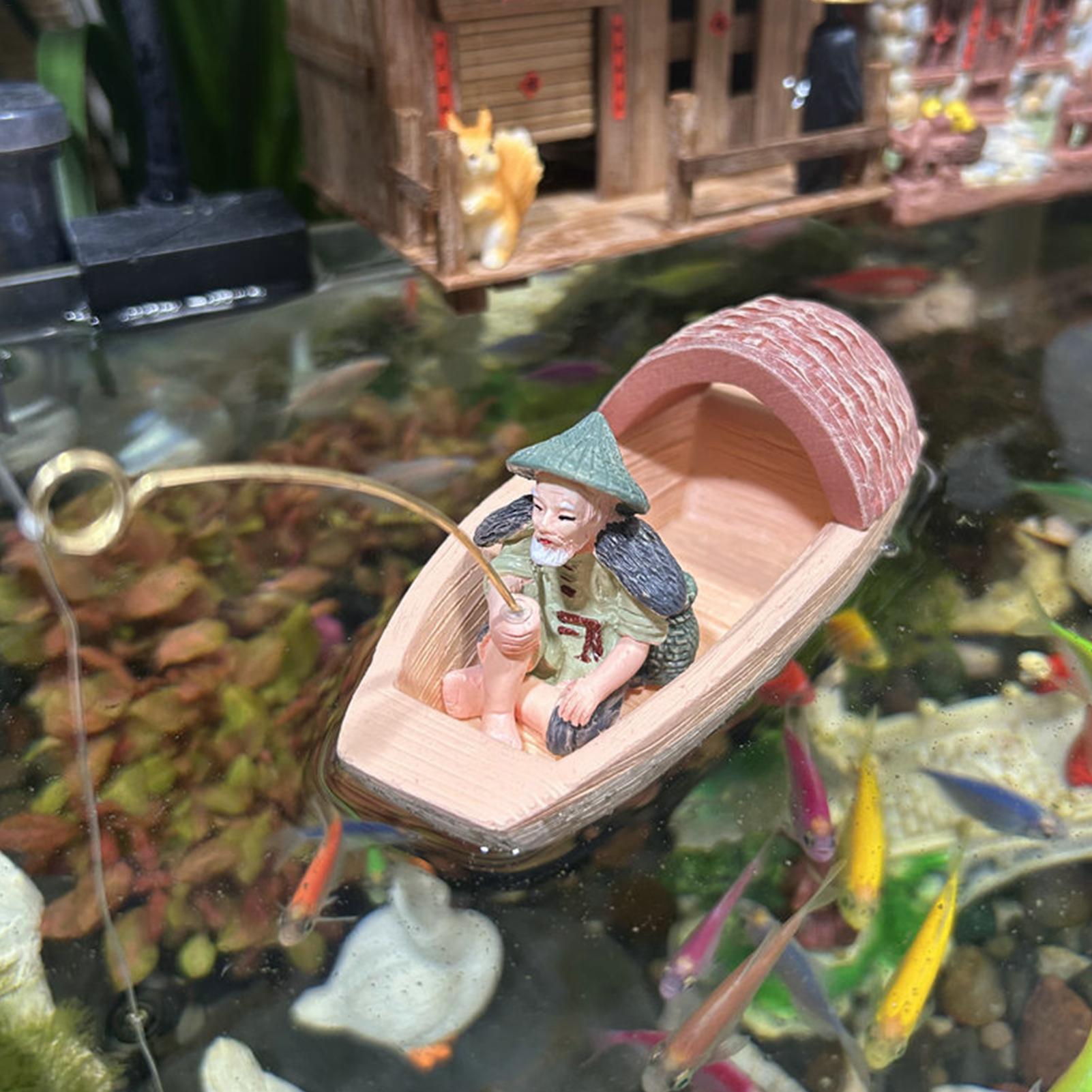 Resin Floating Fisherman Boat  - Aquarium Marina のレビューと価格