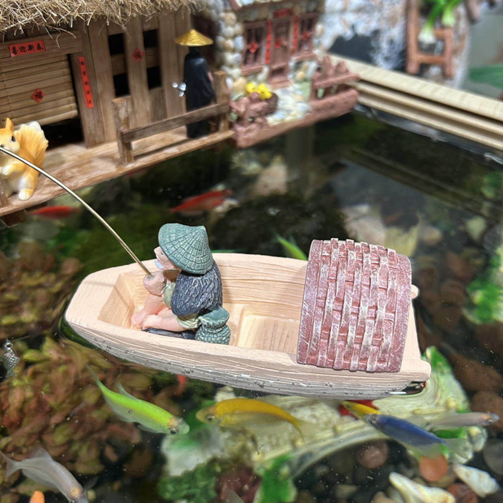 Resin Floating Fisherman Boat  - Aquarium Marina のレビューと価格